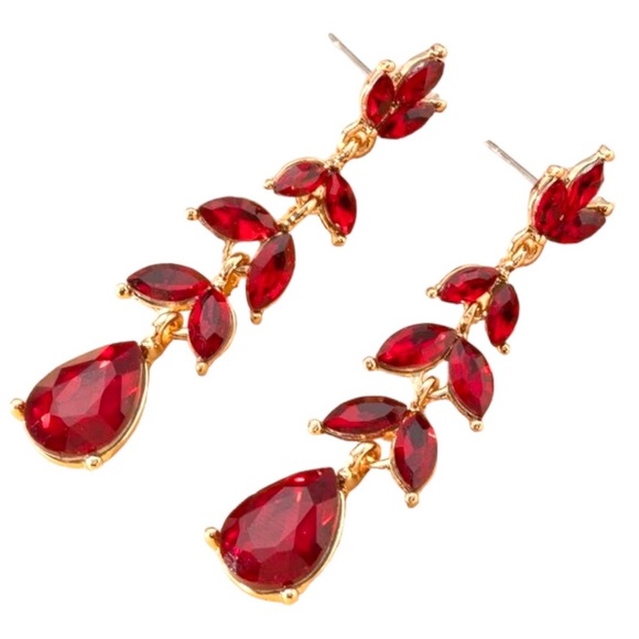 Red Dangle Earrings Red Rhinestone Earrings Red Vine Earrings Red Bridal Jewelry - Picture 1 of 4